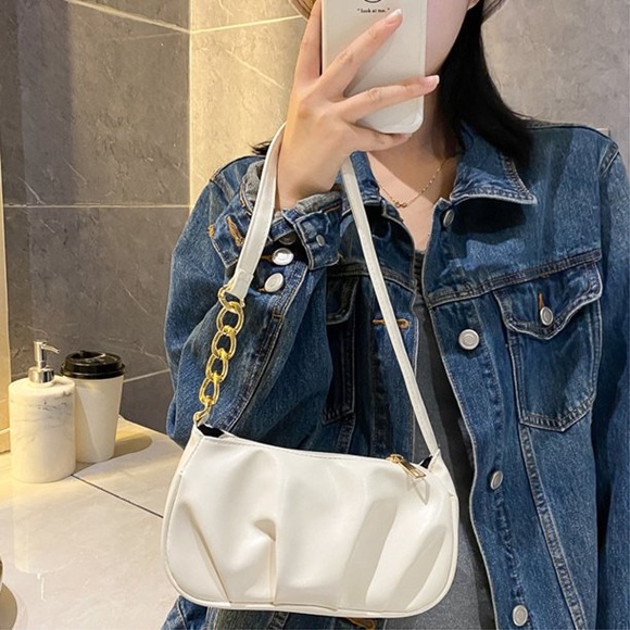 New Minimalist Ruched Chain Satchel Bag - Picture 6 of 9